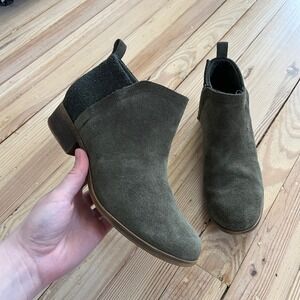 TOMS Deia Ankle Boots Olive Green Suede Charcoal Felt Mixed Media Booties 7M